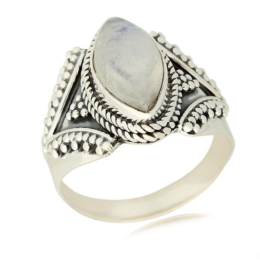 Sterling Silver 925 Rainbow Moonstone Ring