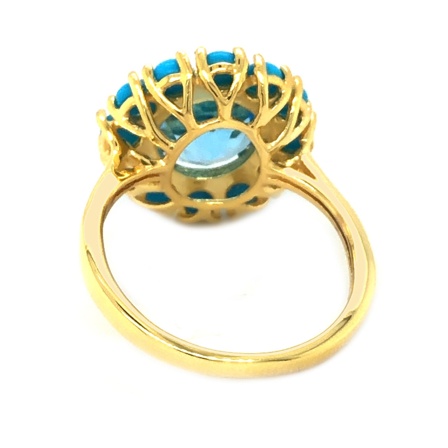 Yellow Gold Plated Over Sterling Silver Swiss Blue Topaz, Sleeping Beauty Turquoise Gemstone Cocktail Rings