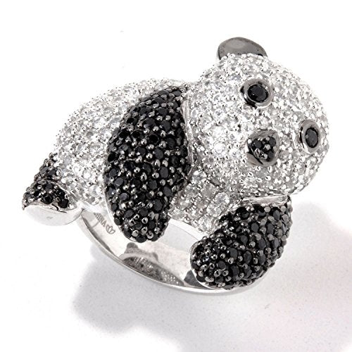 Pinctore Sterling Silver 4.39ctw Black Spinel Panda Shaped Ring, Size 6