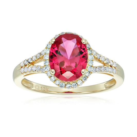 10KT Gold Created Ruby, Diamond Ring