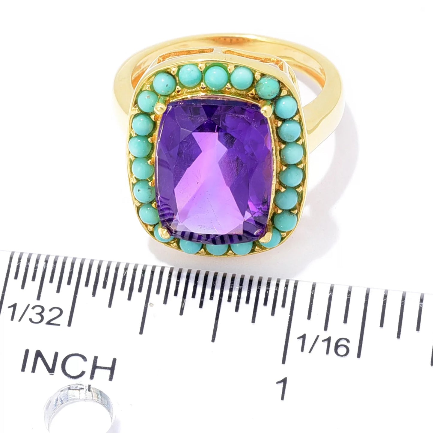 18k Yellow Gold Plated Over Sterling Silver African Amethyst, Campitos Turquoise Gemstone Classic Ring