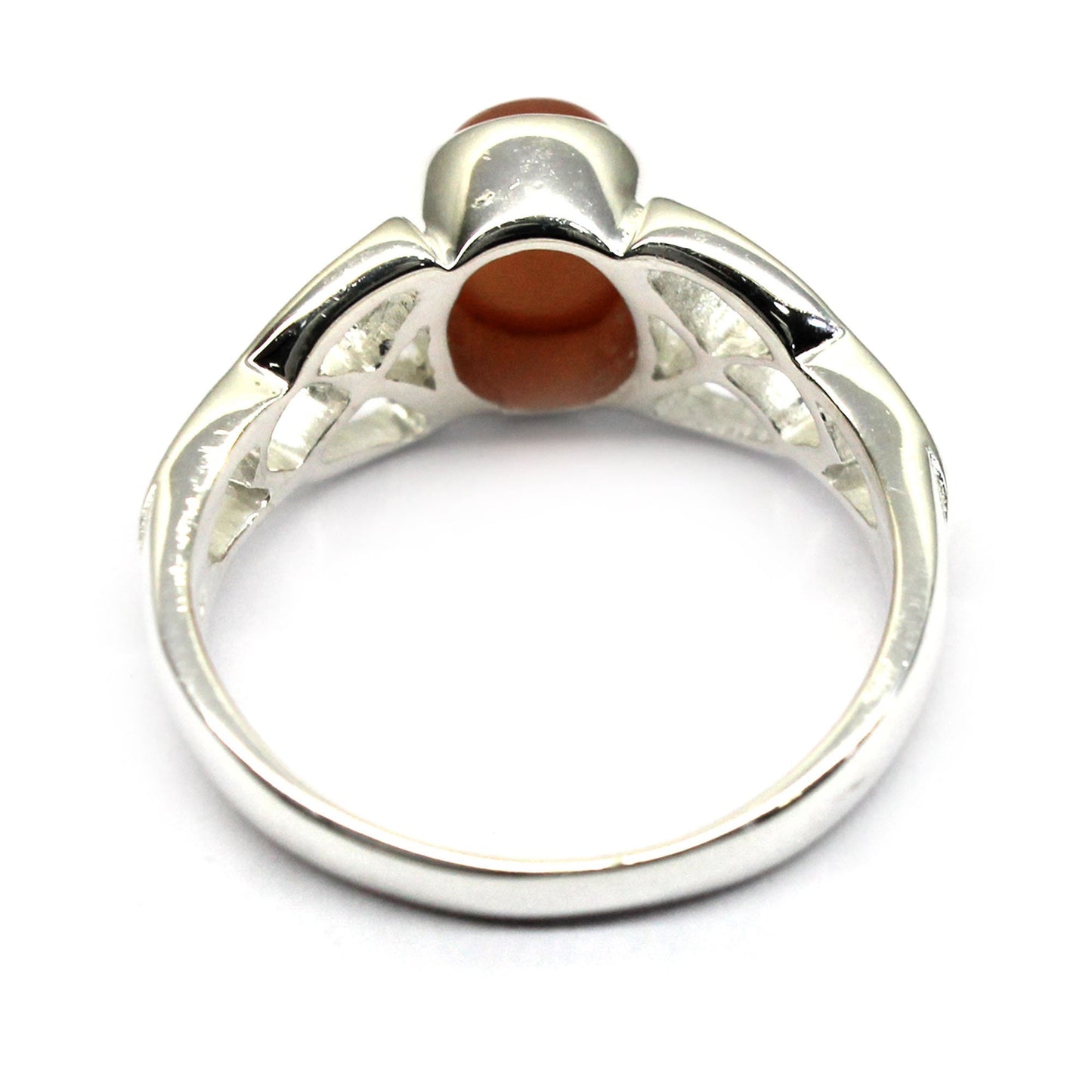 Sterling Silver Natural Peach Moonstone Gemstone Solitaire Ring For Women's And Girls