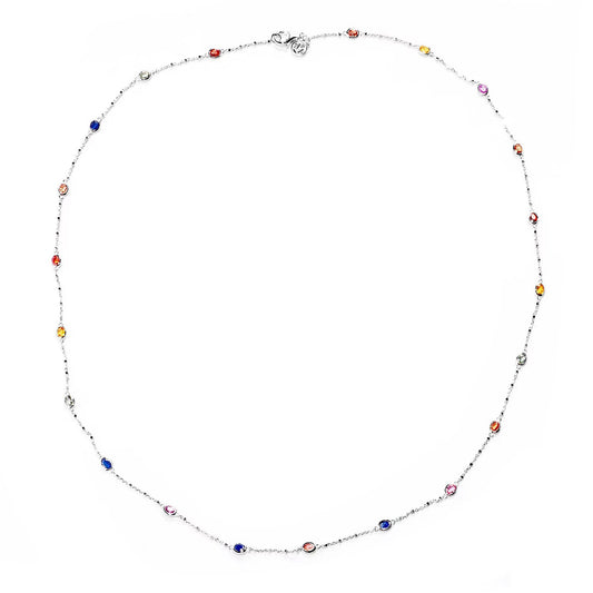 Multi Sapphire Gemstone Necklace, 925 Sterling Silver Necklace, Women Long Necklace 18",24",32 Inches, Anniversary Gift, Gift For Her