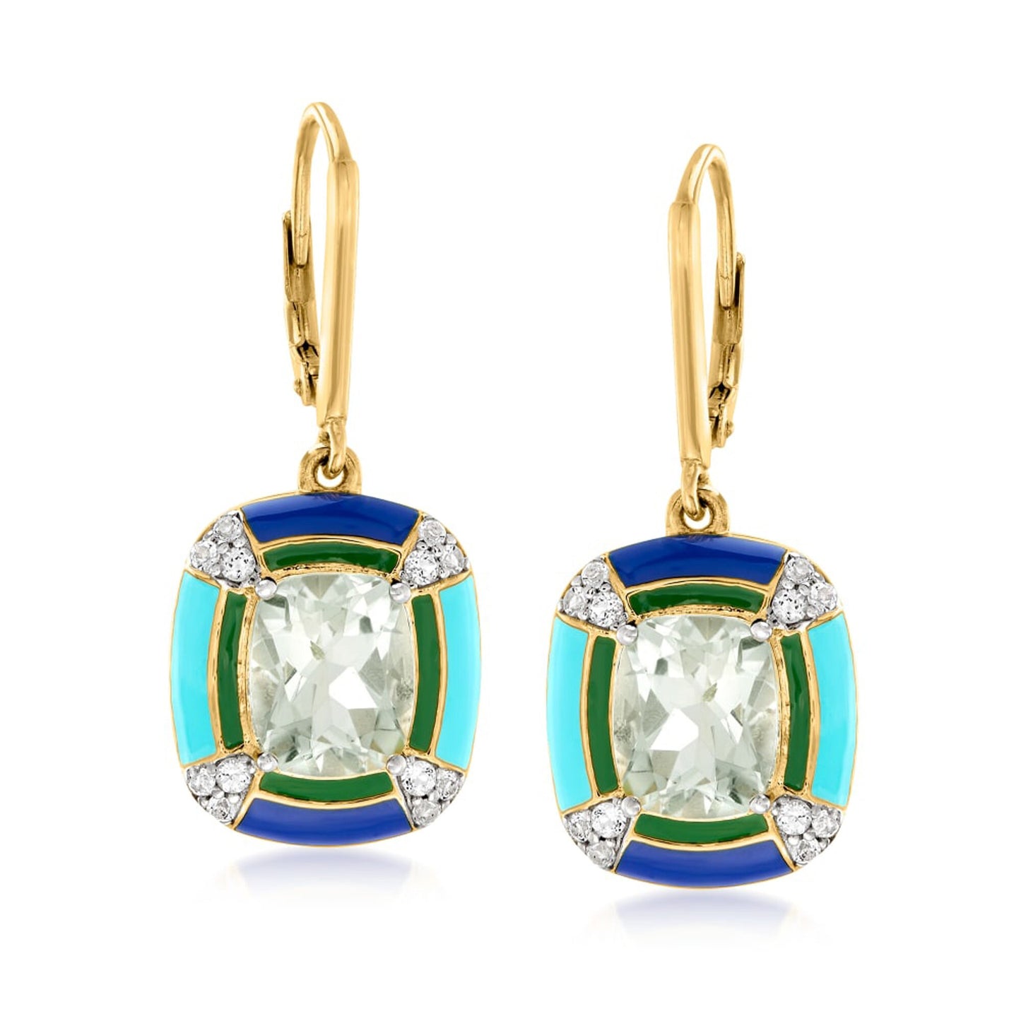 Natural Green Amethyst Gemstone Earring, 925 Sterling Silver Over Gold Plated Dangle Earrings, Enamel Filled Earring, Gift For Her