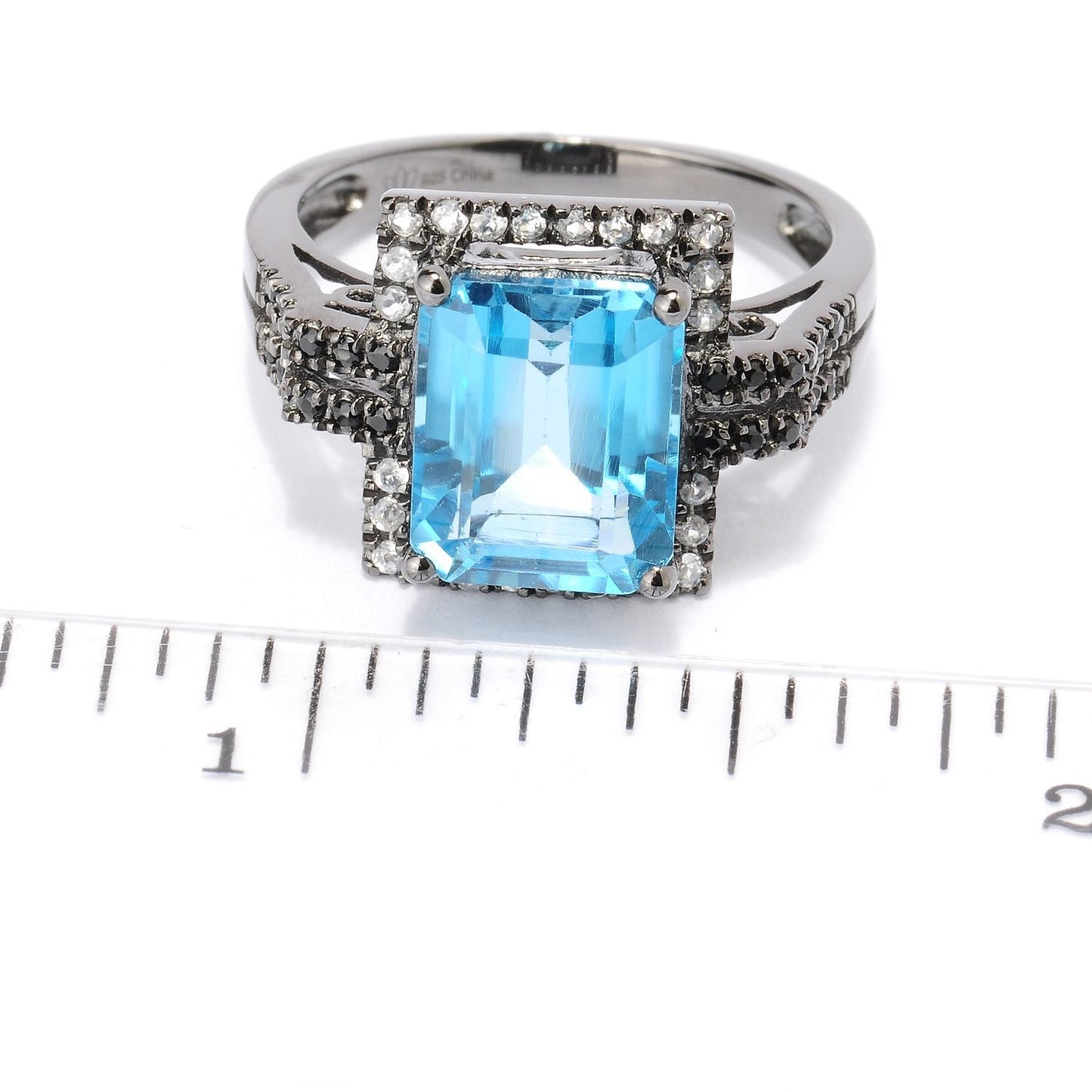 Pinctore Black Rhodium o/Silver 4.75ctw Swiss Blue Topaz Solitaire w/Accent Ring, Size 7