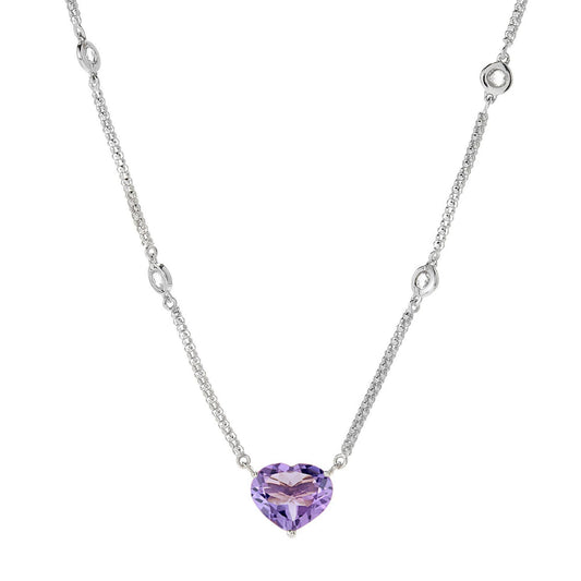925 Sterling Silver Pink Amethyst,White Topaz Necklace