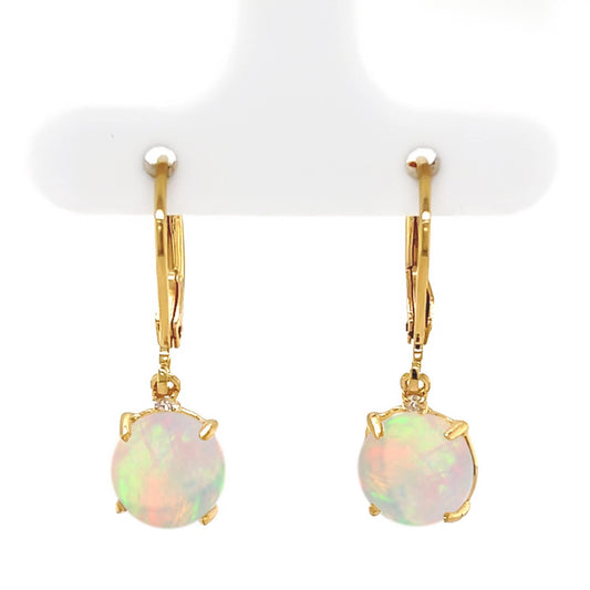 18k Yellow Gold Plating Over Sterling Silver, Ethiopian Opal And Diamond Gemstone Dangle Earrings