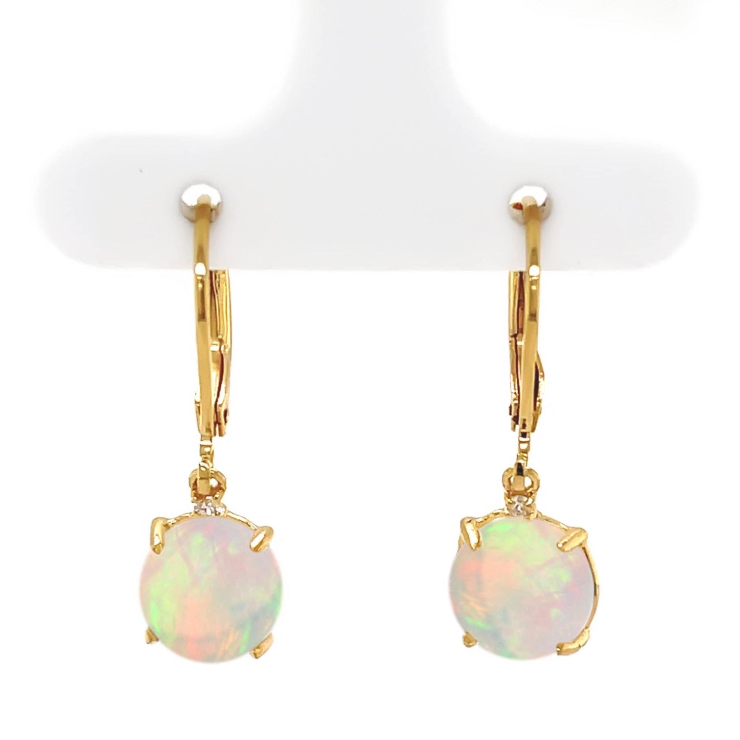 18k Yellow Gold Plating Over Sterling Silver, Ethiopian Opal And Diamond Gemstone Dangle Earrings