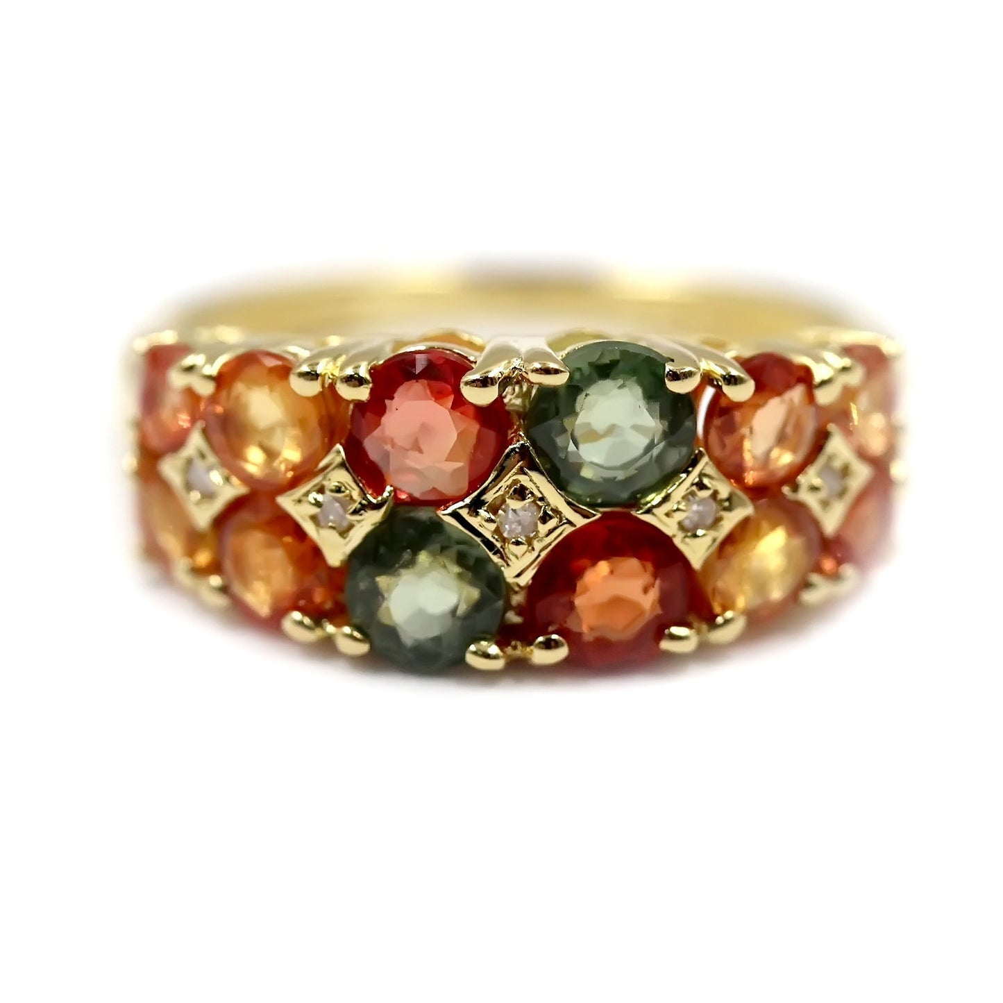 Yellow Gold Over Sterling Silver Multi Sapphire and White Natural Zircon Band Rings