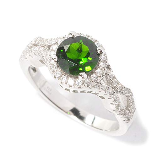 Pinctore 925 Sterling Silver Chrome Diopside and White Zircon Halo Ring