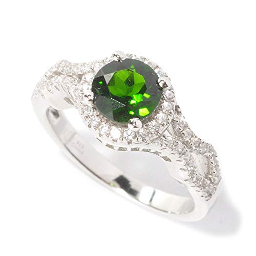 Pinctore 925 Sterling Silver Chrome Diopside,White Natural Zircon Ring
