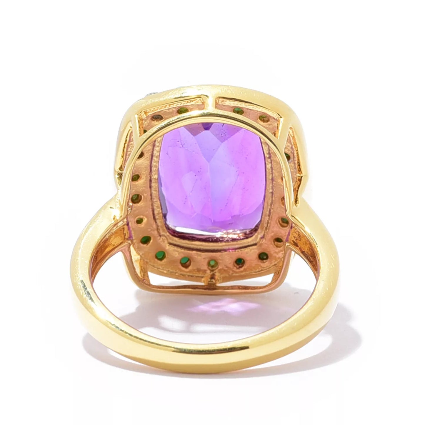 18k Yellow Gold Plated Over Sterling Silver African Amethyst, Campitos Turquoise Gemstone Classic Ring