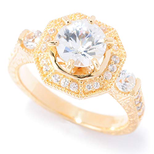 Pinctore 18K Yellow Gold Silver 2.77ctw White Natural Zircon Cocktail Ring, Size 7