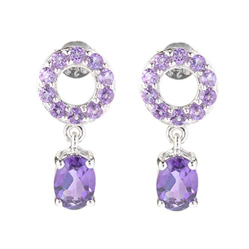 Sterling Silver 2Ctw African Amethyst Gemstone Dangle & Drop Earrings