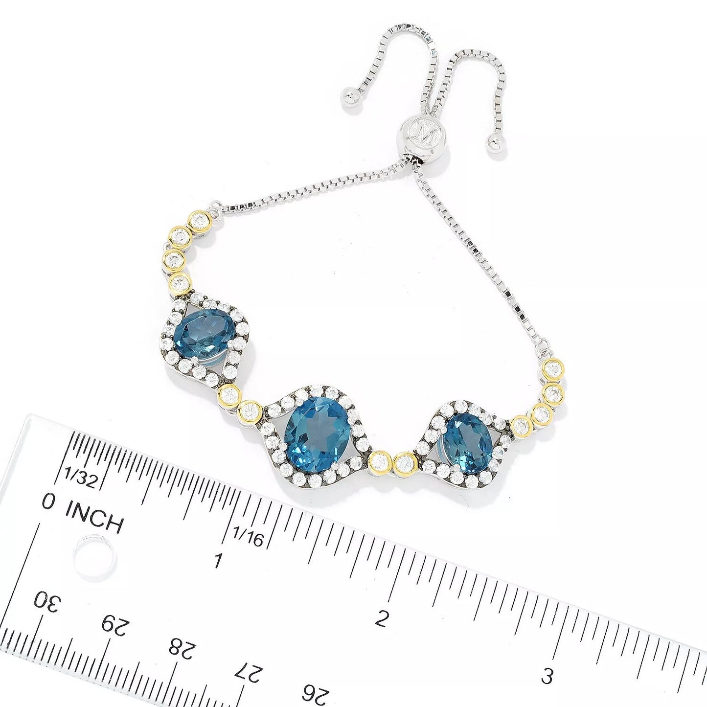 925 Sterling Silver Bolo Bracelet Natural London Blue Topaz With White Zircon Gemstone Bracelet, Two Tone Bracelet,Fine Jewelry,Gift For her