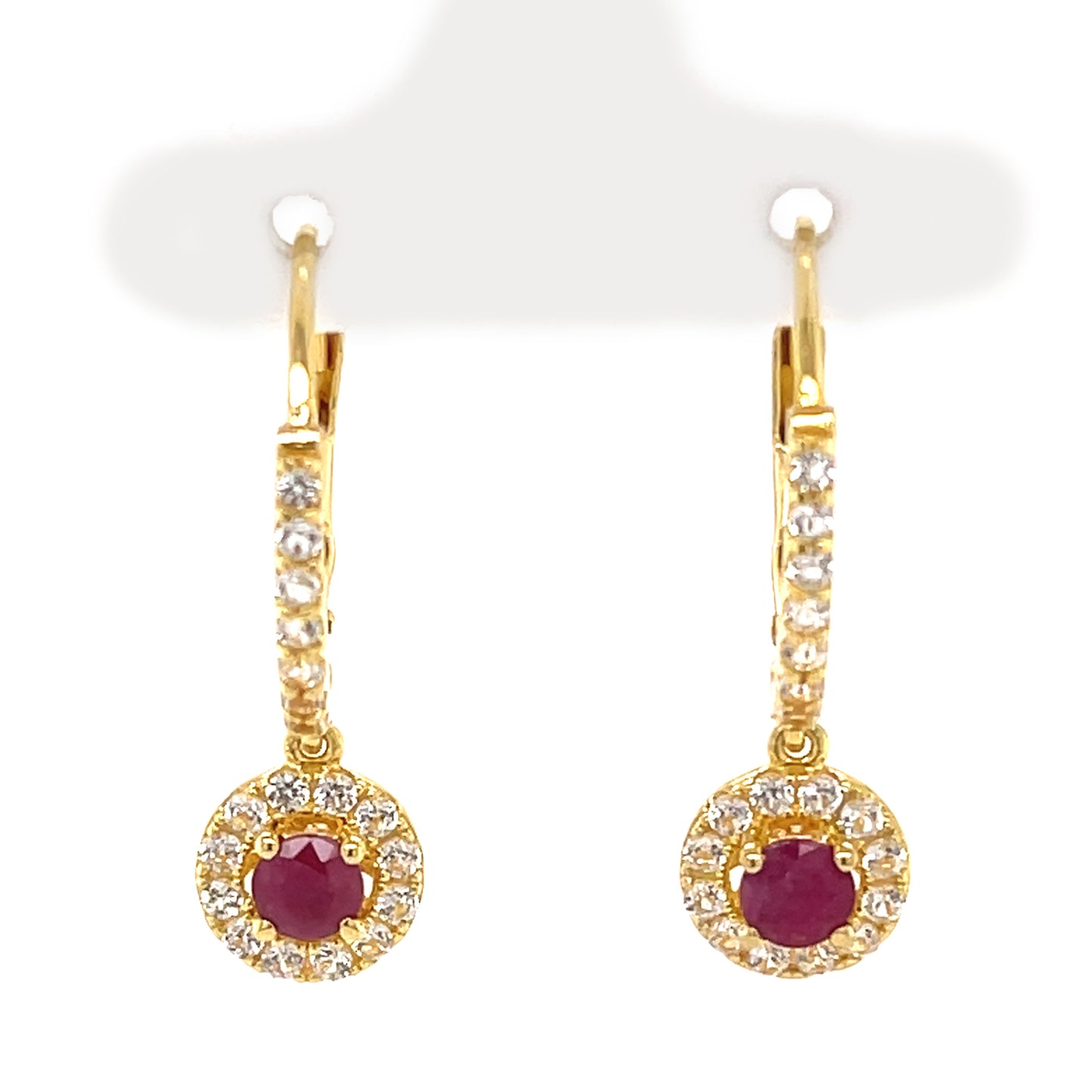 Yellow Over 925 Sterling Silver Thai Ruby,Created White Sapphire Dangle Earrings