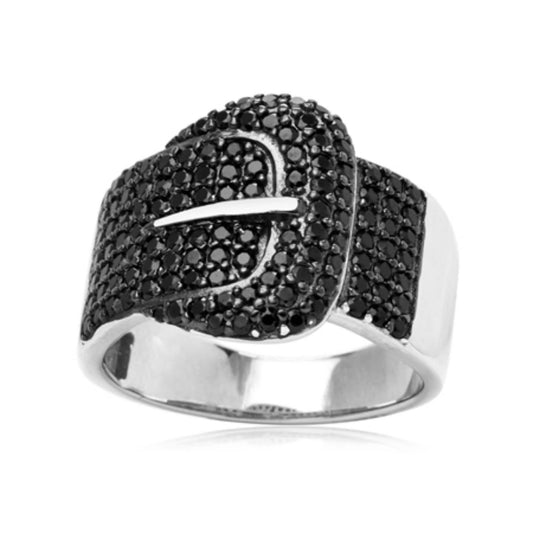 925 Sterling Silver Ring for Women, Black Spinel Cluster Ring, Women Belt Shape Women Ring,
