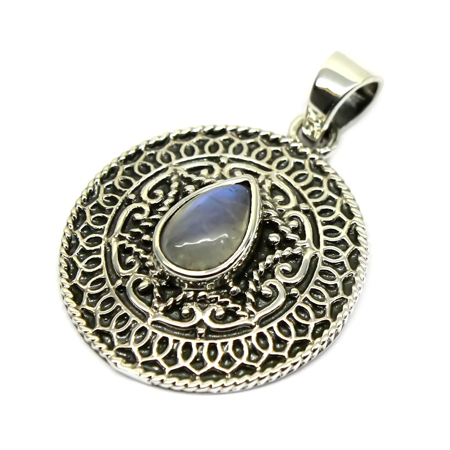 925 Sterling Silver Rainbow Moonstone Pendant