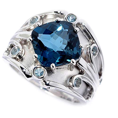 Pinctore Sterling Silver 4.24ctw London Blue Topaz & Swiss Blue Topaz Ring