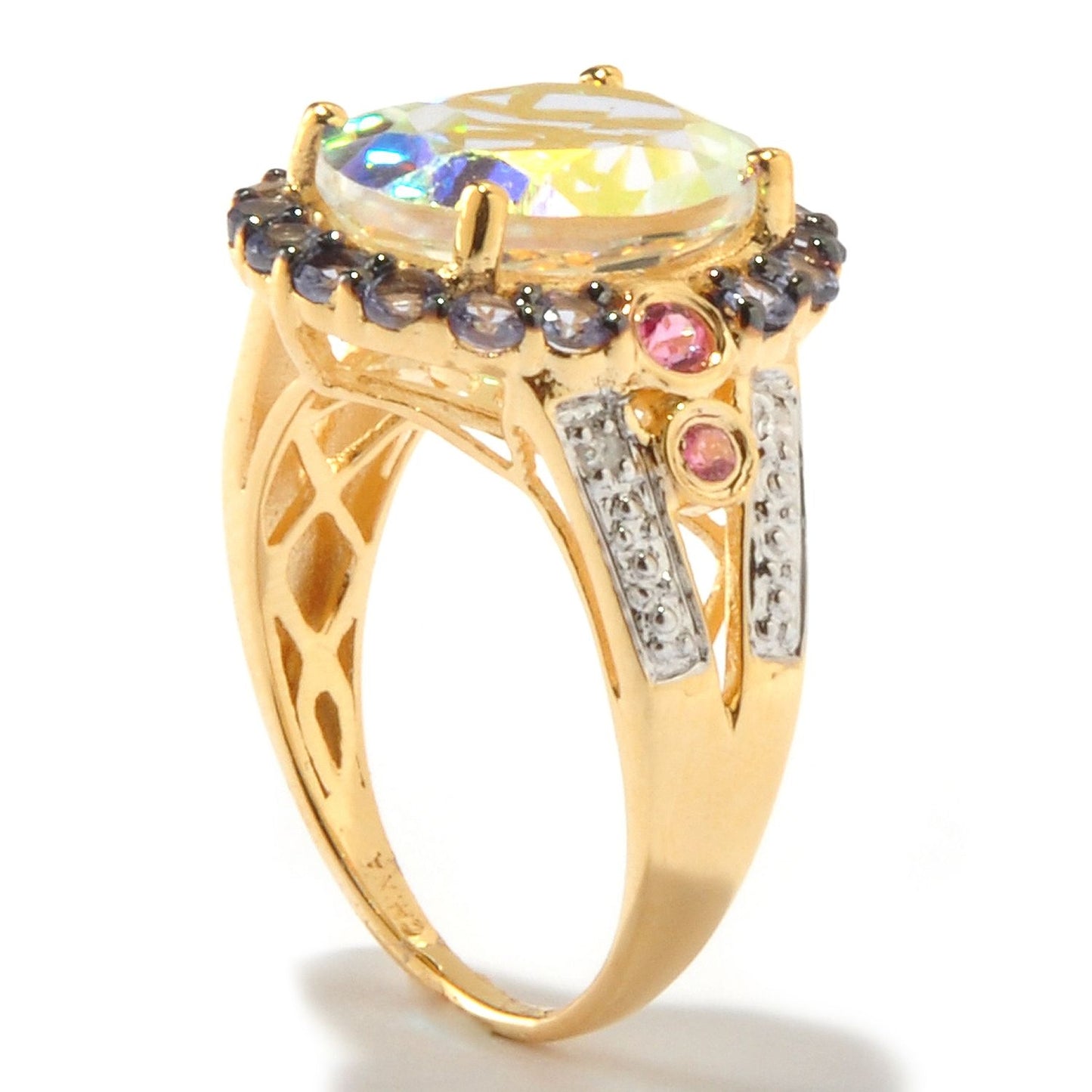 Pinctore 18K Yellow Gold Over Silver 6.55ctw Opal Topaz Cocktail Ring, Size 7