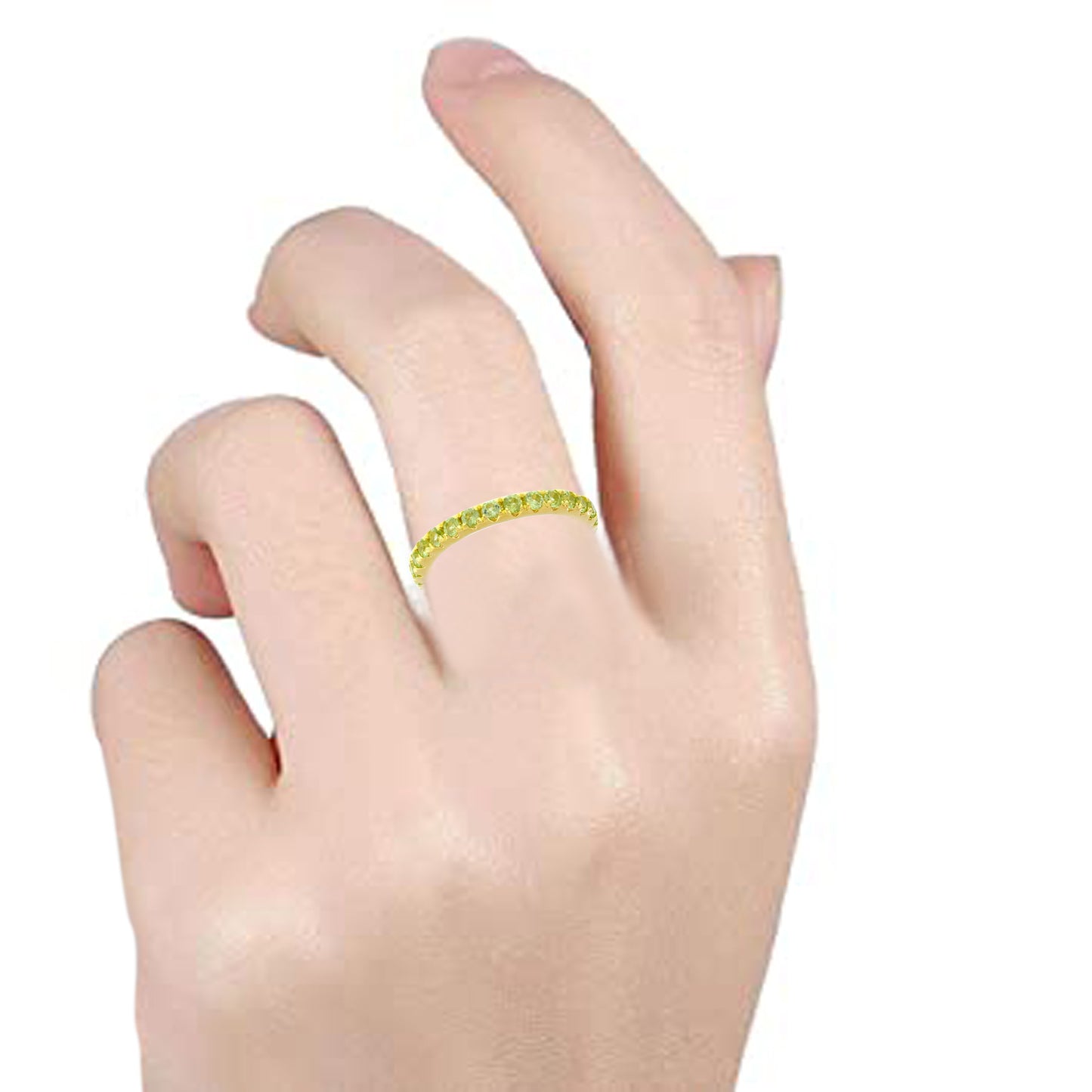 14K Yellow Gold Peridot Gemstone Eternity Band Rings