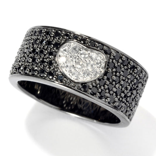 Pinctore Black Rhodium o/Silver 1.01ctw Black Spinel & White Sapphire Band Ring, Size 7