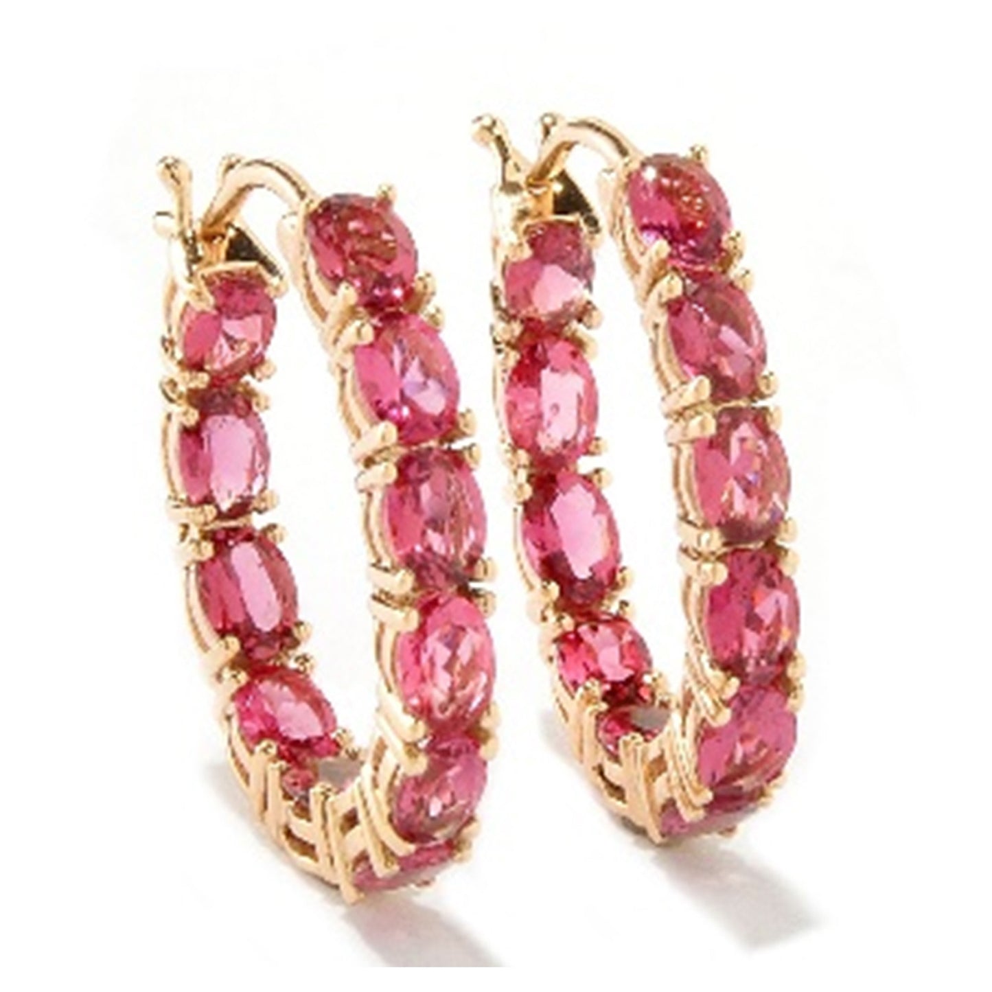 Yellow Over 925 Sterling Silver Pink Tourmaline Hoop Earrings