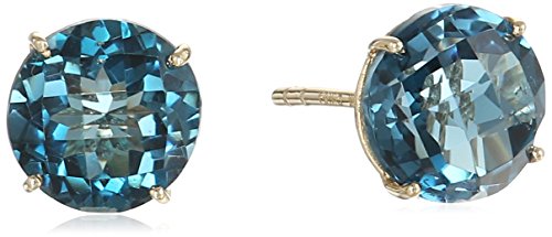 10k Yellow Gold London Blue Topaz And Red Garnet Round Stud Earrings