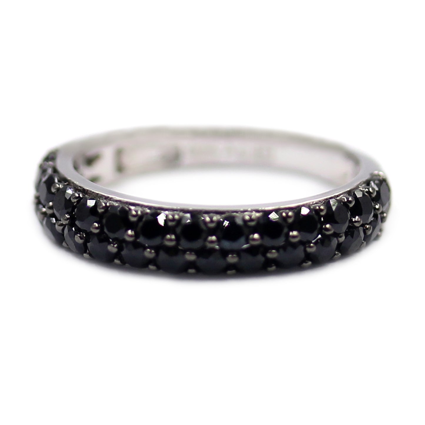 Sterling Silver Black Spinel Round Gemstone Band Rings