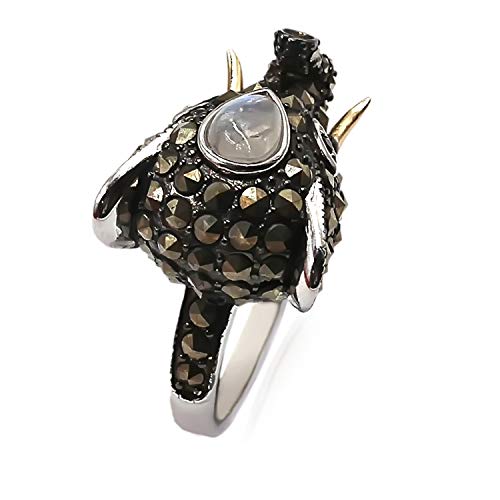 14k Gold And Sterling Silver Moonstone, Marcasite Ring