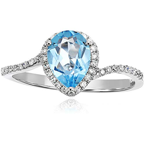 Pinctore 10k White Gold Swiss Blue Topaz Engagement Ring