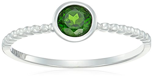 10k White Gold Chrome Diopside Solitaire Beaded Shank Stackable Ring, Size 7