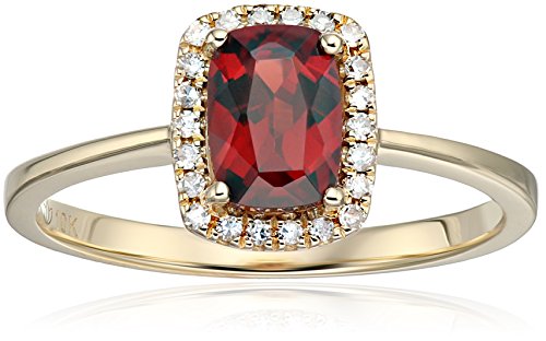 10k Yellow Gold Red Garnet and Diamond Cushion Halo Engagement Ring (1/10cttw, H-I Color, I1-I2 Clarity), Size 7