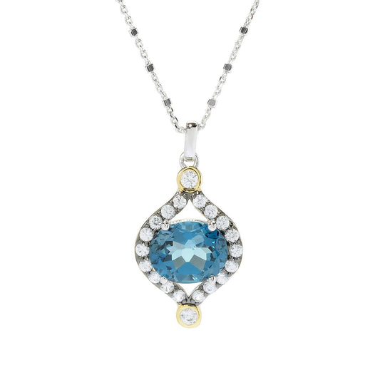 London Blue Topaz With White Zircon Gemstone Pendant, 925 Sterling Silver Pendant, Anniversary Gift, Gifts For Her