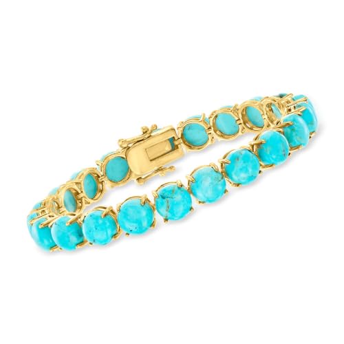 18K Yellow Gold Over Sterling Silver Lapis Lazuli, Blue Mohave Turquoise And Dyed Green Jade Gemstone Tennis Bracelets