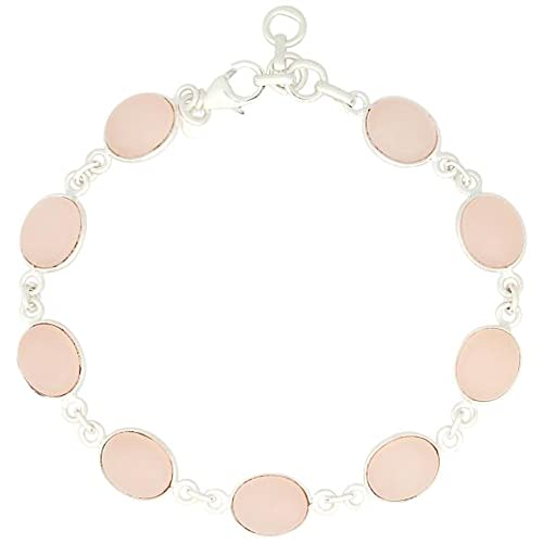 925 Sterling Silver Rose Agate Gemstone Link Chain Bracelets