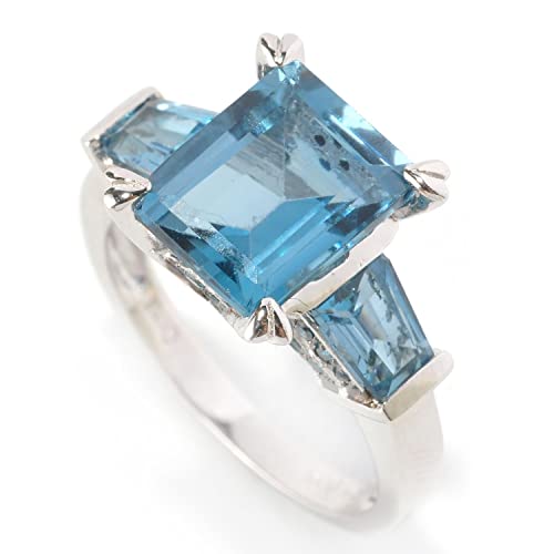 Pinctore Sterling Silver 4.97ctw London Blue Topaz 3-Stone Ring, Size 7