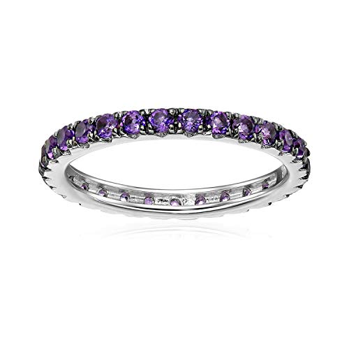 Pinctore Sterling Silver African Amethyst Eternity Band Ring US6