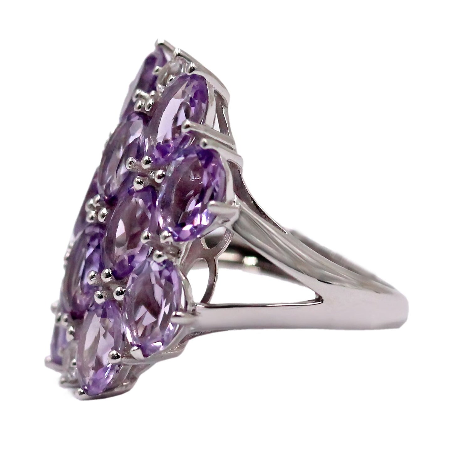 925 Sterling Silver Pink Amethyst,White Topaz Ring