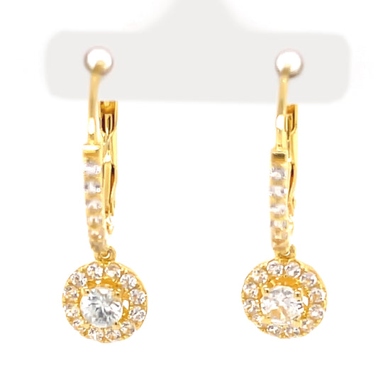 Yellow Over 925 Sterling Silver White Natural Zircon,Created White Sapphire Dangle Earrings