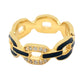 Yellow Gold Plated Over Sterling Silver White Zircon And Black Enamel link Chain Rings