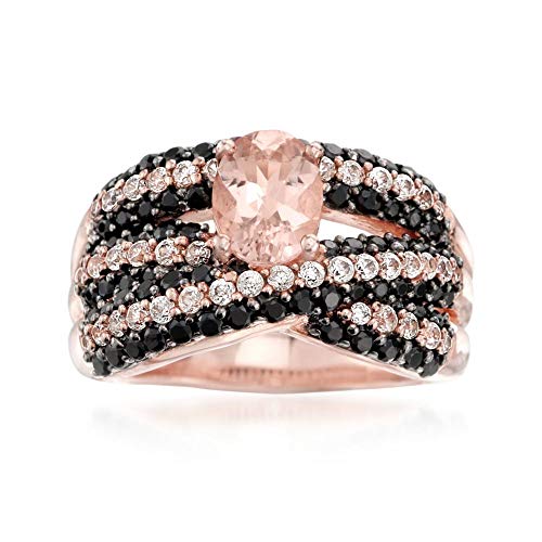 Pinctore Rose Gold Plating Over Sterling Silver Morganite and Black Spinel Gemstone Ring