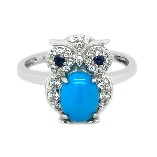 Natural Sleeping Beauty Turquoise Gemstone Silver Ring Owl Ring 925 Sterling Silver Turquoise Ring Gift For Her