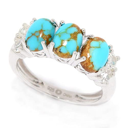 925 Sterling Silver Mine#8 Turquoise and White Topaz Ring