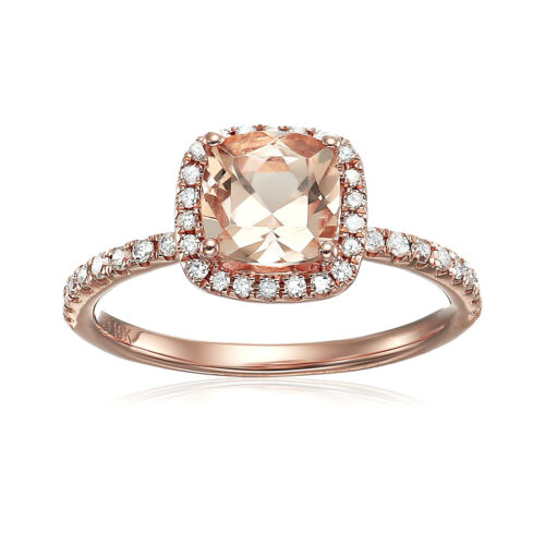 Pinctore 10k Rose Gold Morganite and 1/3ct TDW Diamond Cushion Engagement Ring