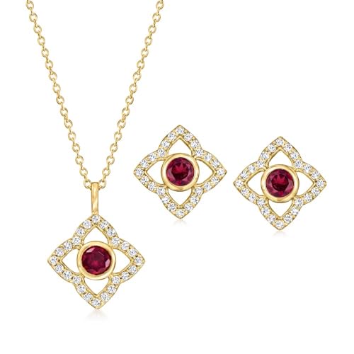 18k Yellow Gold Plated Over Sterling Silver Multi Gemstone Pendant And Earrings Jewelry Sets