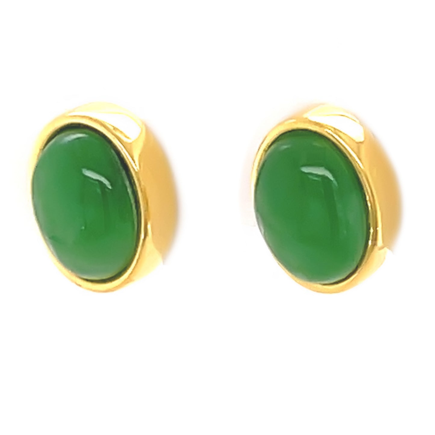 Yellow Over 925 Sterling Silver Dyed Green Jade Stud Earrings