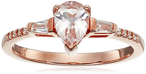 Rose Gold-plated Silver Morganite and Natural White Zircon Classic Ring, Size 7