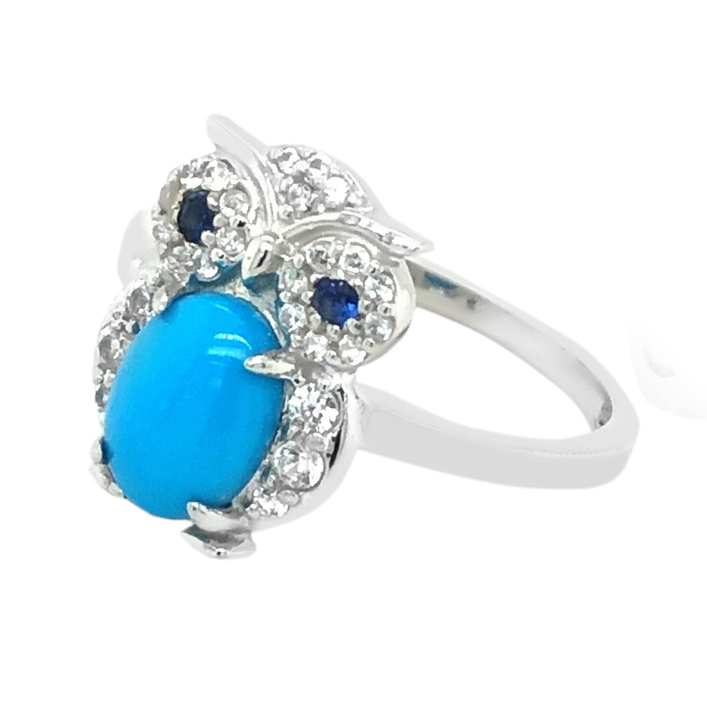 Natural Sleeping Beauty Turquoise Gemstone Silver Ring Owl Ring 925 Sterling Silver Turquoise Ring Gift For Her