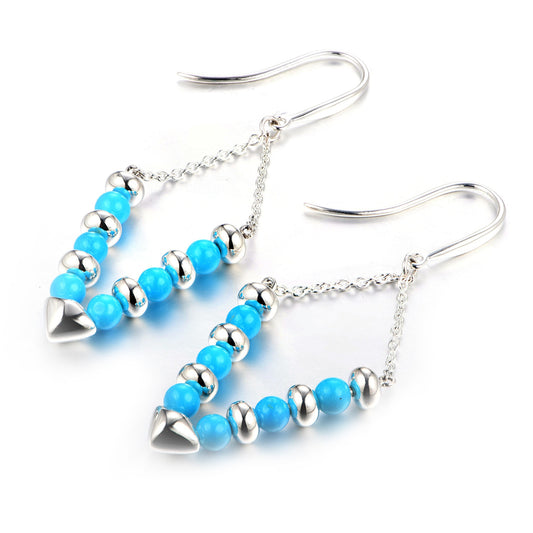 Natural Sleeping Beauty Turquoise Gemstone Dangle Earrings, 925 Sterling Silver Dangle Earrings, Anniversary Gift, Gift For Her